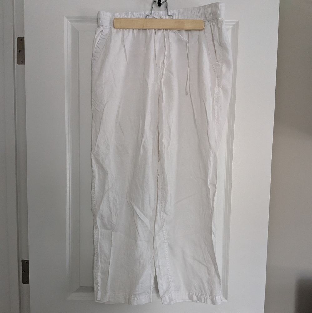 Jones New York White Linen Blend Drawstring Trousers